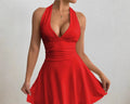 Neckholder-Kleid mit tiefem V-Ausschnitt Gelb